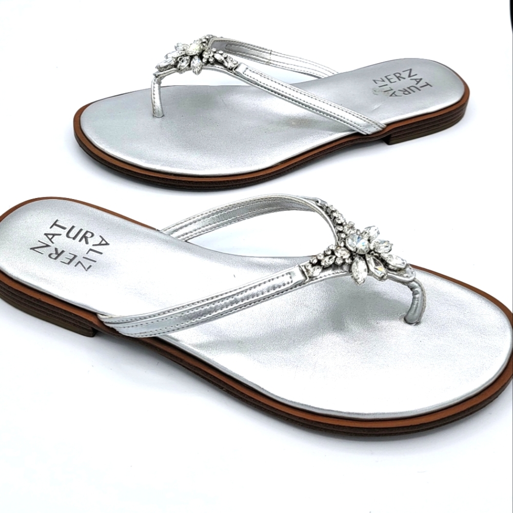 Naturalizer Liliana  Embellished Silver Flip Flop Sandal Silver Size 8½